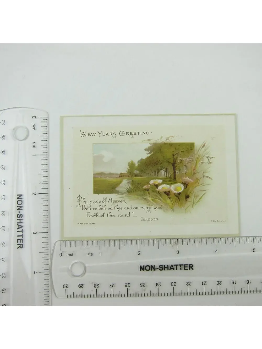 Victorian Greeting Card New Years Wirths Bros & Owen House Flowers Trees Antique